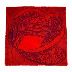 VALENTINO | Red Abstract Print 100% Silk Fringed 34" Square Scarf
